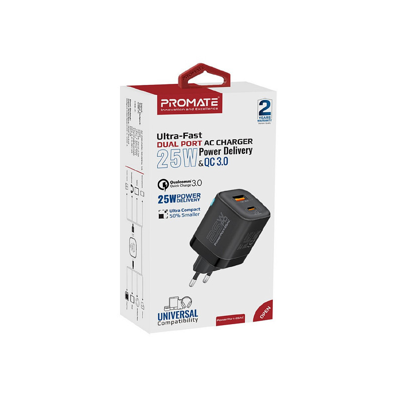 Зарядное устройство Promate PowerPort-25AC Black