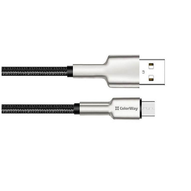 Кабель ColorWay USB-microUSB, head metal, 2.4А, 1м, Black (CW-CBUM046-BK)