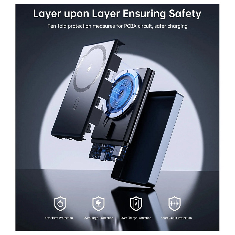 УМБ Choetech Magnetic Wireless 10000mAh 20W PD Qi-15W USB-C In/Out, Ultra-thin Black