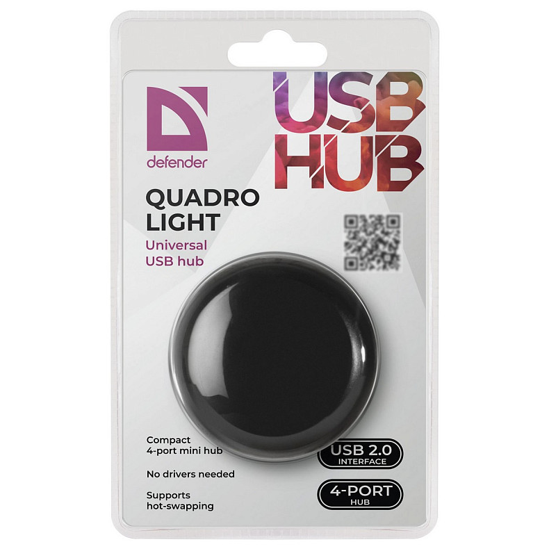 USB Hub Defender 1 Quadro Light 4-port USB2.0 пассивный, черный