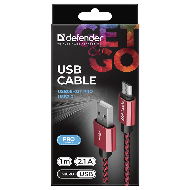 Кабель USB AM-micro BM, 1.0 м, червоний, 08-03T PRO Defender