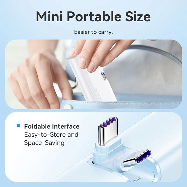 УМБ Vention 4800mAh 22,5W PD, USB-C In/Out, LED display, with built-in USB-C cable White