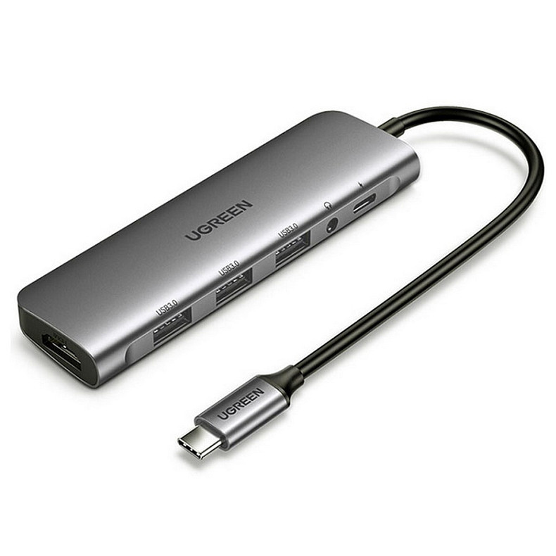 Док-станція USB3.0 Type-C --> HDMI/USB 3.0x3/TRRS 3.5mm/PD Ugreen CM136 Сіра