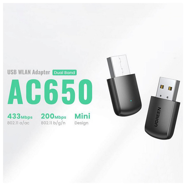 Адаптер WiFi UGREEN AC650 11ac Dual-Band USB 2.0 (CM448)