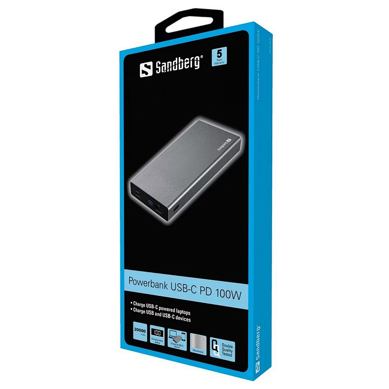УМБ Sandberg PD 20000mAh 100W, USB, Type-C in/out