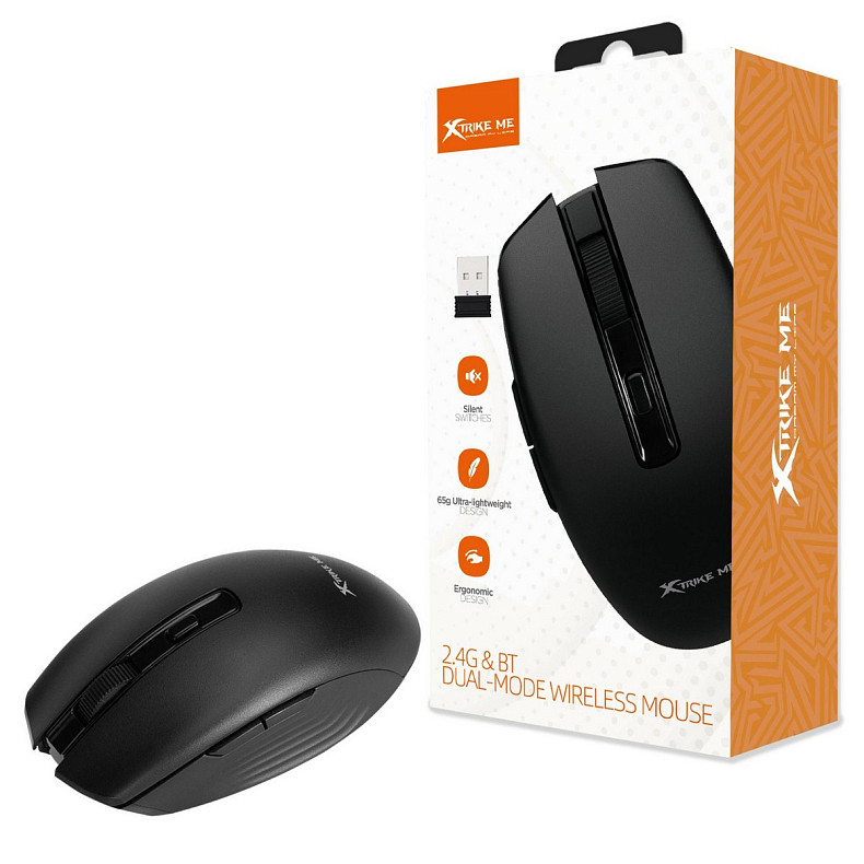 Мышь XTRIKE ME GW-224, беспроводная Bluetooth+2.4G 1600dpi, 6кн, Silent, черная