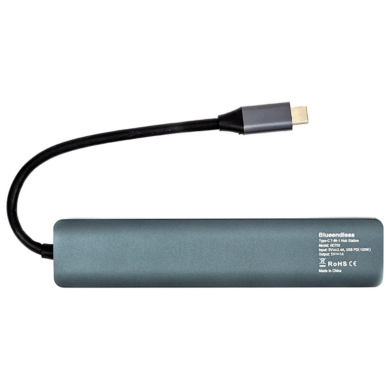 USB-хаб PowerPlant Blueendless USB Type-C to HDMI 3xUSB Type-A SD TF USB Type-C PD100W (CA913848)