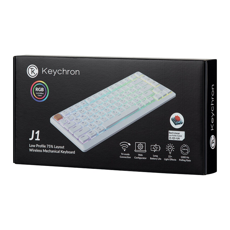 Клавиатура механическая Keychron J1 82Key, K pro Red, WL/BT/USB-A, QMK, Hot-swap, EN/UKR, RGB, белый