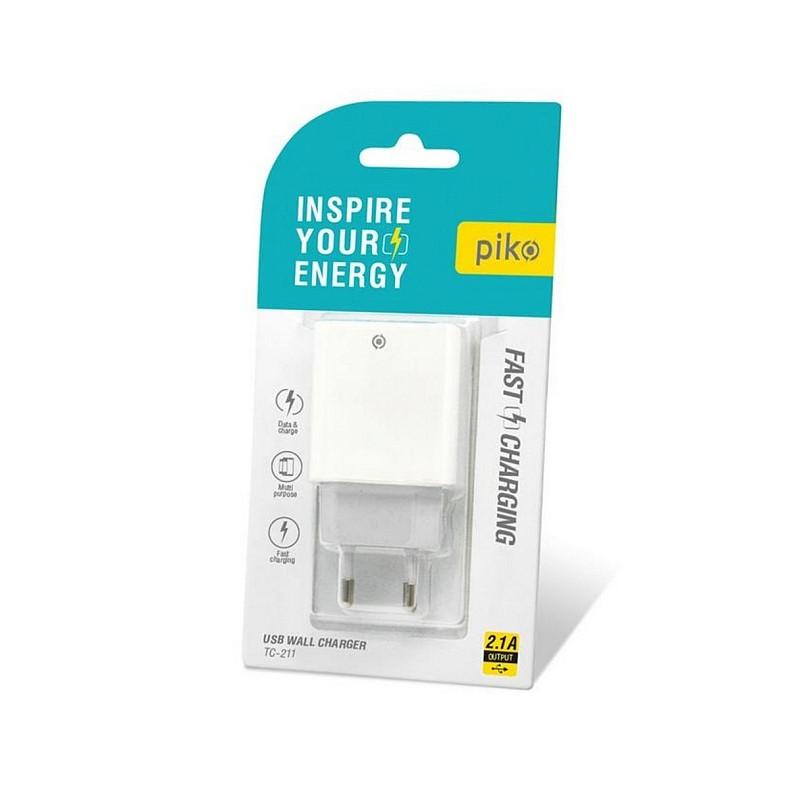 Сетевое зарядное устройство Piko TC-211 (1USBx2.1A) White (1283126515156)