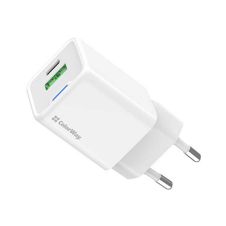 Сетевое зарядное устройство ColorWay GaN Mini 30W PD Port PPS USB (Type-C PD + USB QC4.0) White (CW-