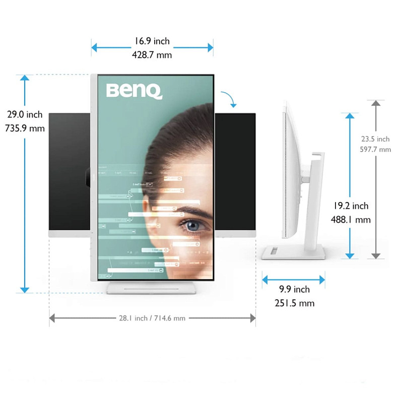 Монитор 31.5" BenQ GW3290QT, IPS, 2K QHD, 75Hz, HDMI, DP, USB-C, HAS, Pivot, колонки, белый