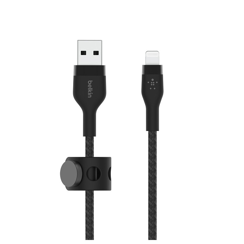 Кабель Belkin USB-A - Lightning плетений, силіконовий, з ремінцем на магніті, 1м, Black