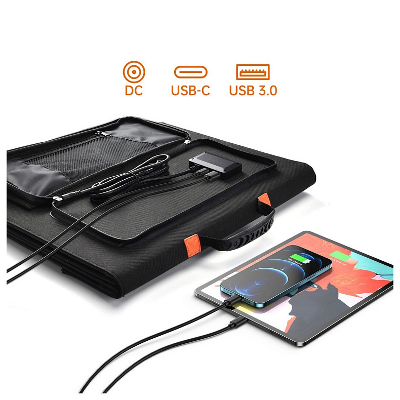 Солнечная панель Choetech 120W DC120W, 1*USB QC3.0 18W,1*USB-C PD3.0 60W 177x53см