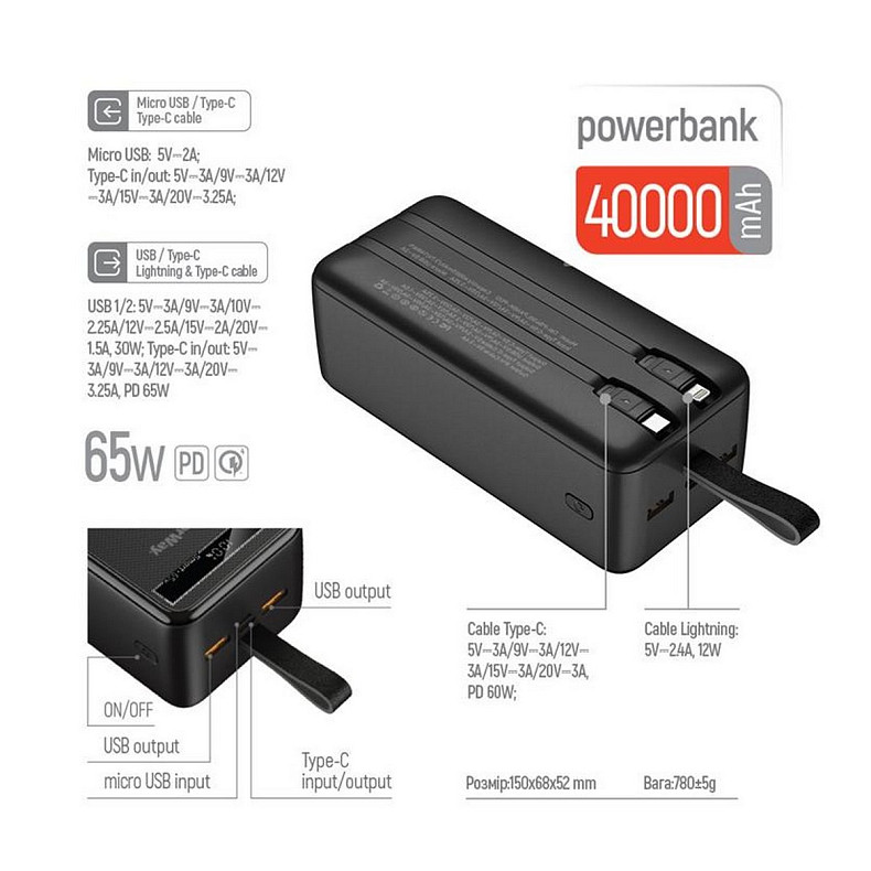 Универсальная мобильная батарея ColorWay Powerful 40000mAh Black (CW-PB400LPA4BK-PDD)