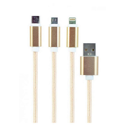 Кабель Cablexpert (CC-USB2-AM31-1M-G) USB BM - Lightning/MicroUSB/USB-C, 1м, золотистый