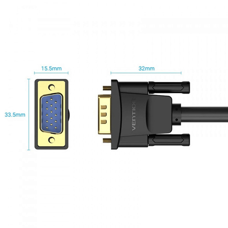 Кабель VGA 15M-15M, 2.0 м, с ферритами, черный Vention