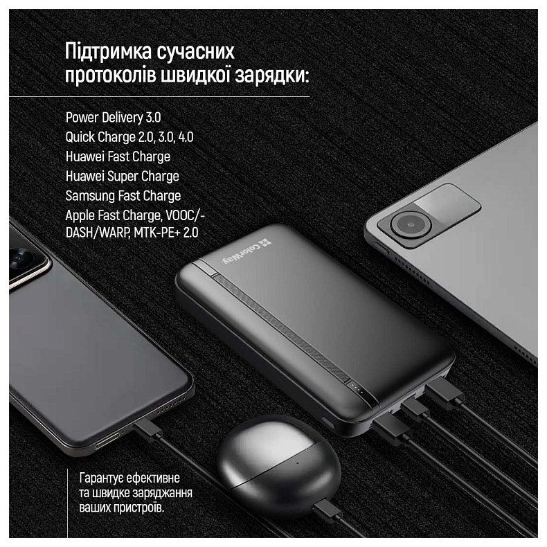 Универсальная мобильная батарея ColorWay Portable Charger 20000mAh Black (CW-PB200LPB4BK-PD)