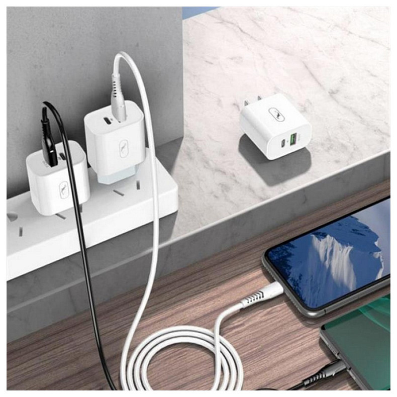 Зарядний пристрій SkyDolphin SC20 PD+QC3.0 (2USB, 3A) White (SDMZP-000121)