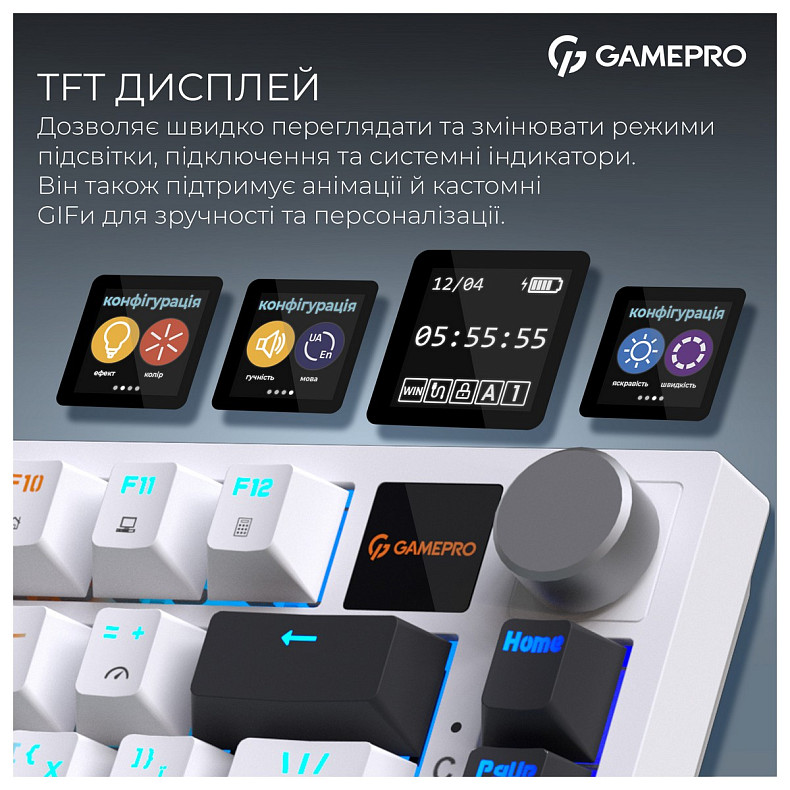 Клавіатура GamePro Asgard Valhalla QLAB Sakura Switch White With Display (MK160-W-D-QS-