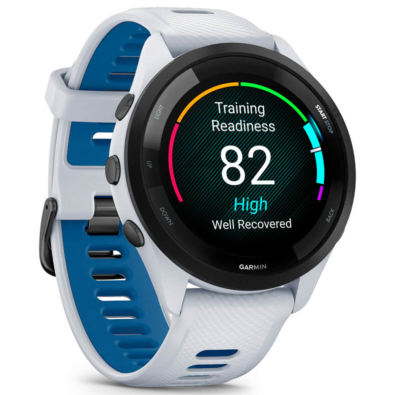 Спортивний годинник GARMIN Forerunner 265 Black Bezel with Whitestone Case and Whitestone/Tidal Blue Silicone Band