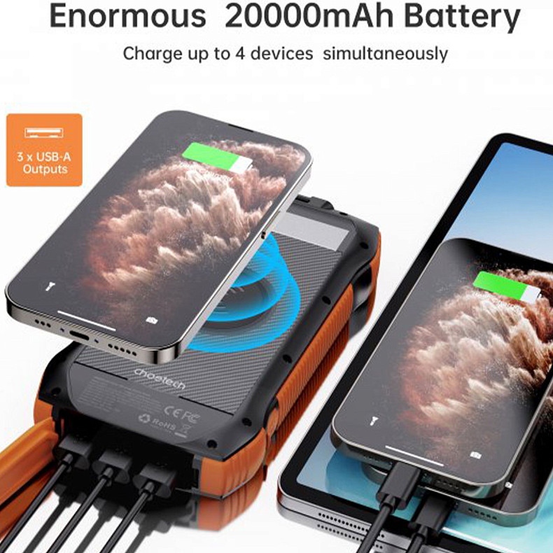 Портативний зарядний пристрій Choetech 20000mAh PD20W+QC18W Black-Orange (B657-OR)