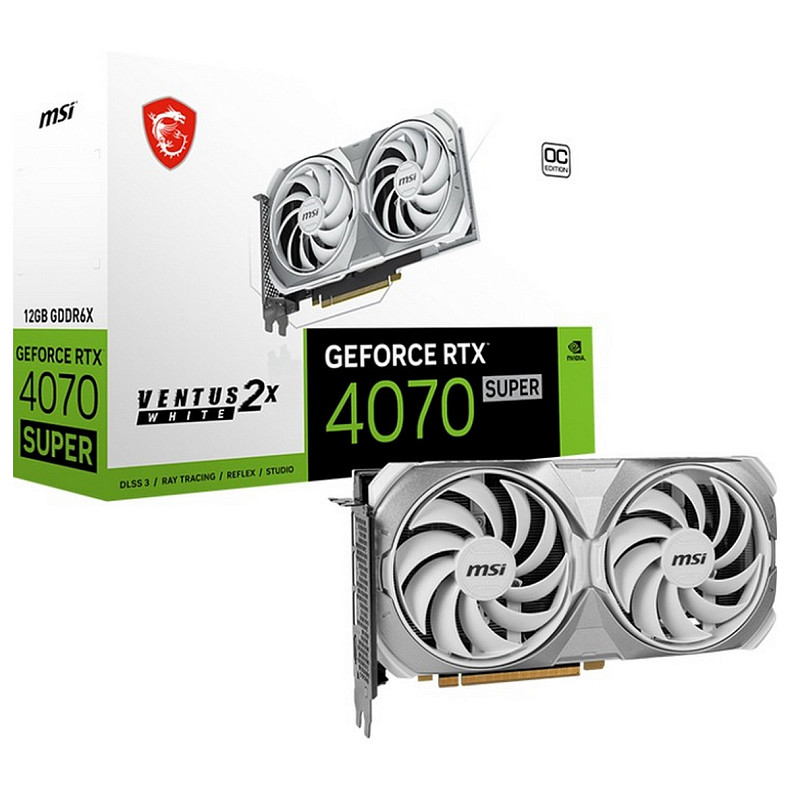 Відеокарта GF RTX 4070 Super 12GB GDDR6X Ventus 2X White OC MSI (GeForce RTX 4070 SUPER 12G VENTUS 2