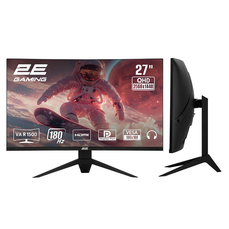 Монитор 2E GAMING 27" G2725BV HDMI, DP, VA, 2560x1440, 180Hz, 1ms, CURVED, FreeSync