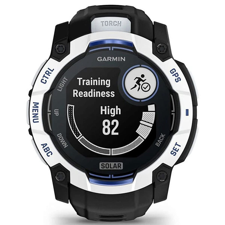 Спортивний годинник Garmin Instinct 3 50mm Solar Whitestone with Black/Bolt Blue Silicone (010-02935-43)