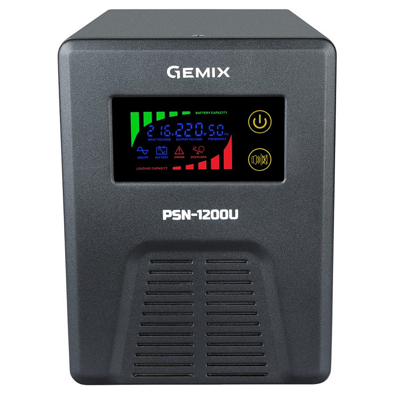 ИБП Gemix PSN-1200U, 1200VA/800W 12V/220V, 7/13/18A, 3*Schuko, без АКБ