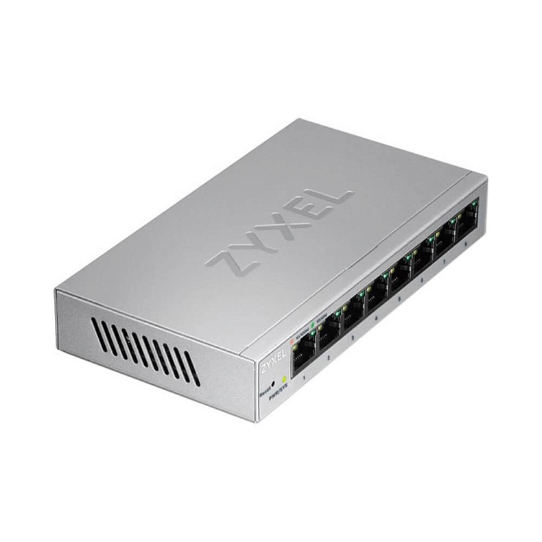 Коммутатор ZYXEL GS1200-8 (8xGE,металл, настольный, бесшумный, WebSmart)