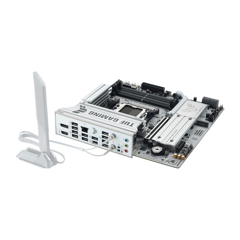 Материнcька плата ASUS TUF GAMING B850M-PLUS WIFI7 W sAM5 B850 4xDDR5 M.2 HDMI DP Wi-Fi BT mATX біли