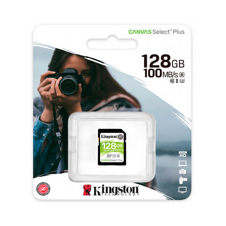 Карта пам'яті SDXC 128GB UHS-I/U3 Class 10 Kingston Canvas Select Plus R100/W85MB/s (SDS2/128GB)