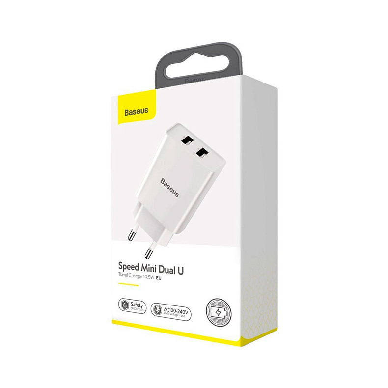 Мережевий зарядний пристрій Baseus Speed Mini Dual U Charger 10.5W White (CCFS-R02)