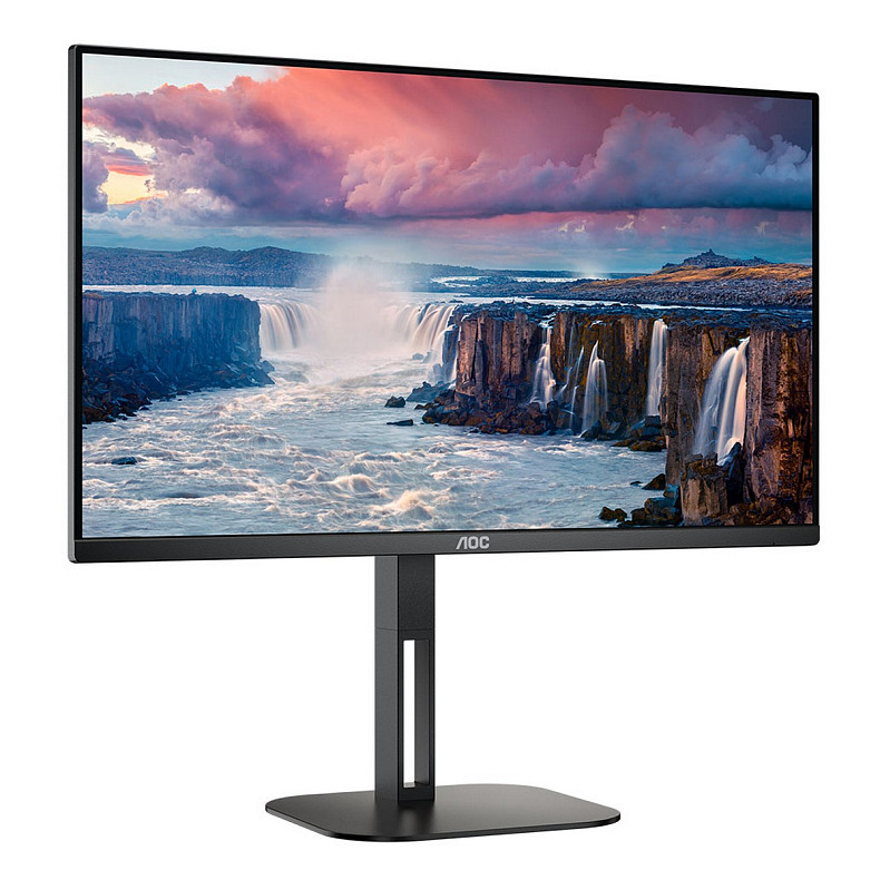 TFT 27" AOC Q27V5C/BK, QHD, IPS, 75Гц, 1 мс, HDMI, DP, USB-C, USB-hub, HAS, Pivot, колонки, чорний