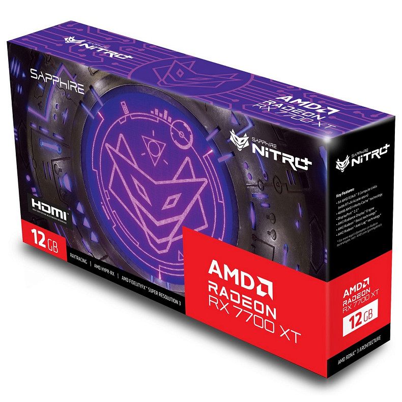 Видеокарта AMD Radeon RX 7700 XT Sapphire NITRO+ GAMING OC, 12GB GDDR6, 192 bit, PCI-Express 4.0 x16 (11335-02-20G)