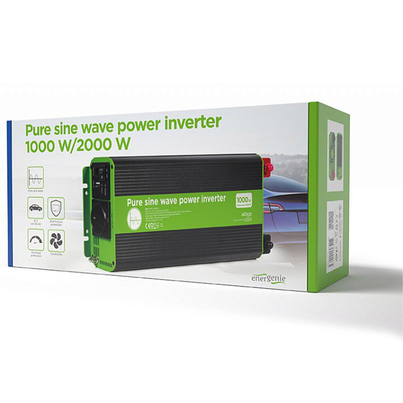 Автомобільний інвертор Energenie на 1000 Вт (2000Вт пиков), чиста синусоїда (EG-PWC-PS1000-01)