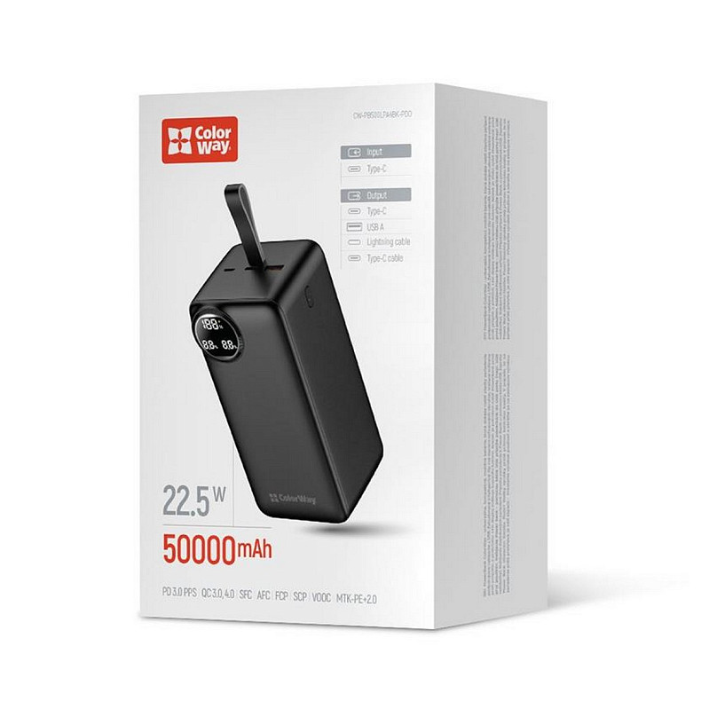 Універсальна мобільна батарея ColorWay LCD 50000mAh Black (CW-PB500LPA4BK-PDD)