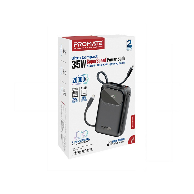 Универсальная мобильная батарея Promate PowerPod-20 20000mAh 35W Black (powerpod-20.black)