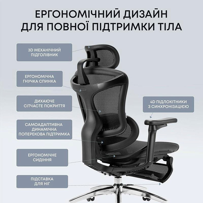 Крісло офісне з підставкою для ніг Sihoo DORO C300L Mesh Black
