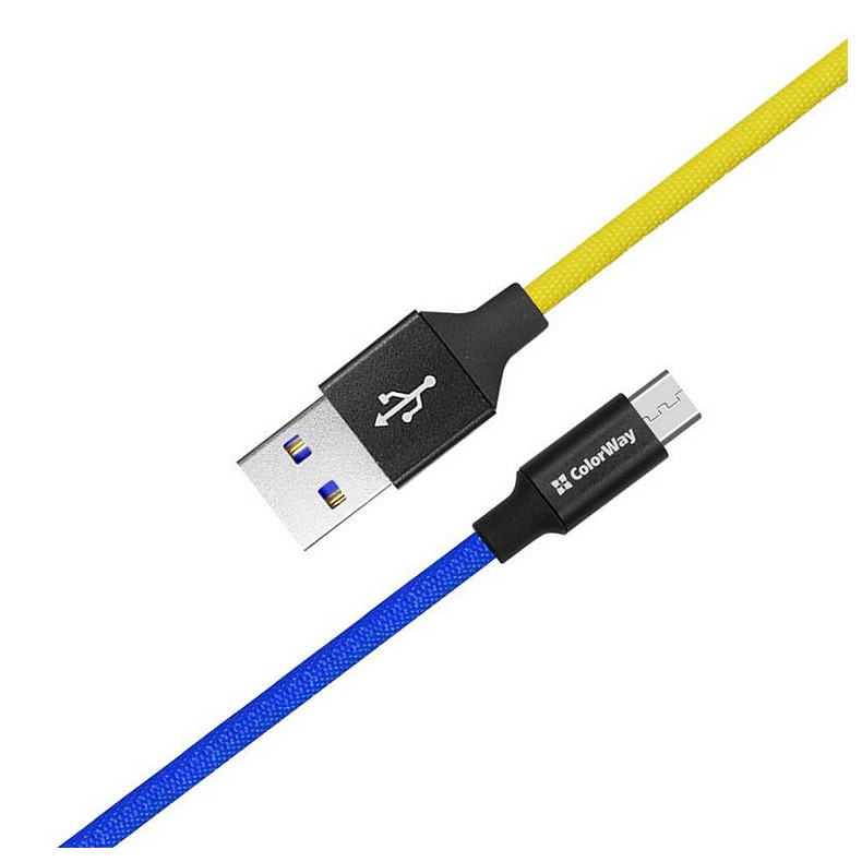 Кабель ColorWay USB-microUSB, 2.4А, 1м, Blue/Yellow (CW-CBUM052-BLY)