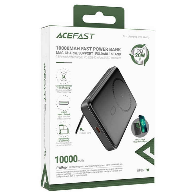 УМБ Acefast Magnetic Wireless 10000mAh 20W PD, QC 3.0, QI 20W M6 Black
