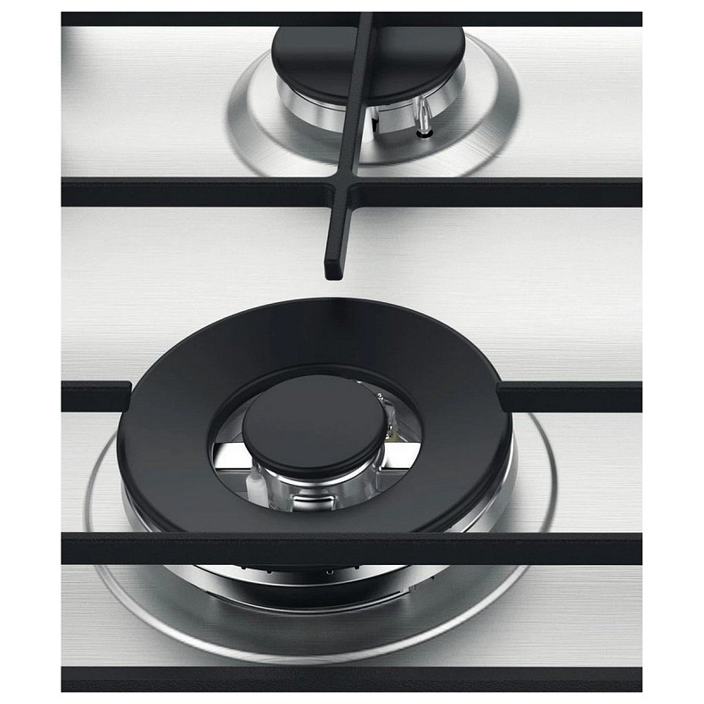 Варочная поверхность Whirlpool газовая на стекле, 60см, чугун, конфорка с двойным рядом пламени, нерж.