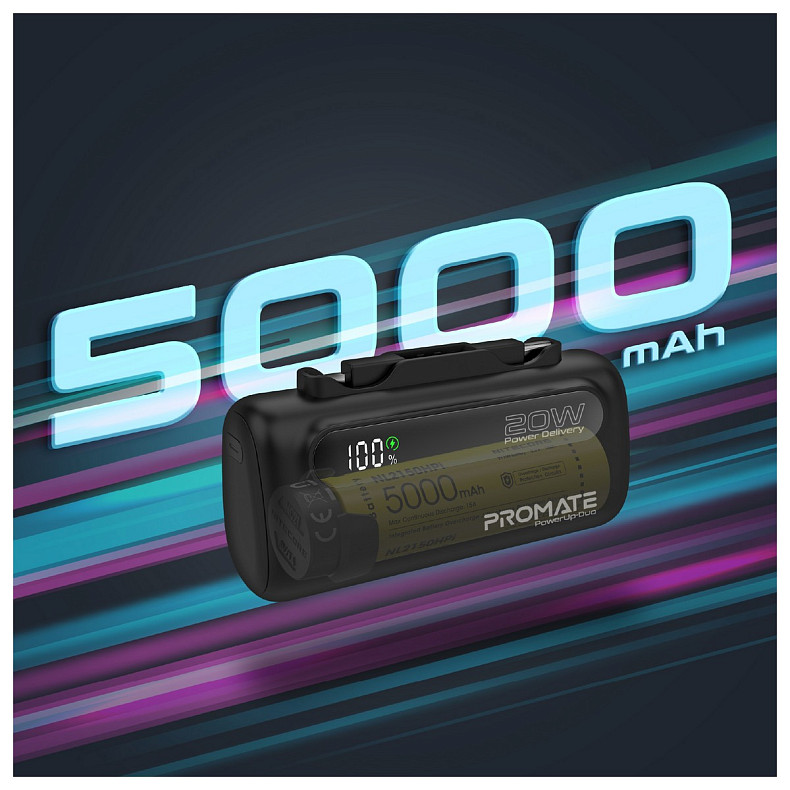 Универсальная мобильная батарея Promate PowerUp-Duo 5000mAh 20W Black