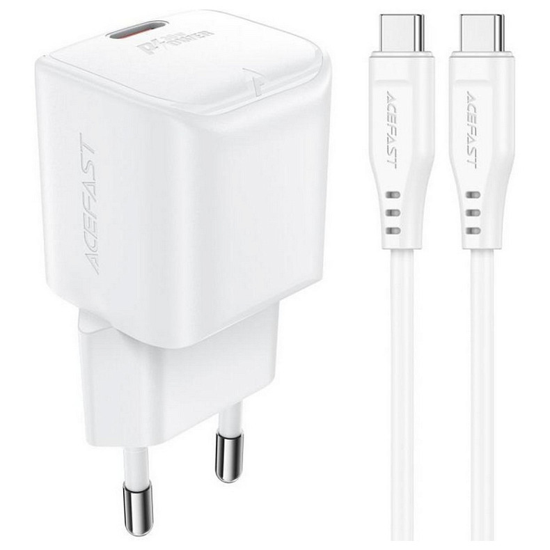 Зарядное устройство для USB-C 30W Gan A77 mini + USB-C cable Fast Charger White Acefast