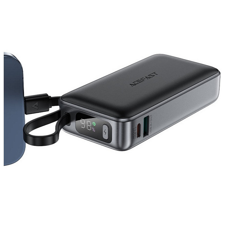 УМБ Acefast 10000mAh 30W PD USB-C witch cable, USB-A, Li-Pol, M7 Black