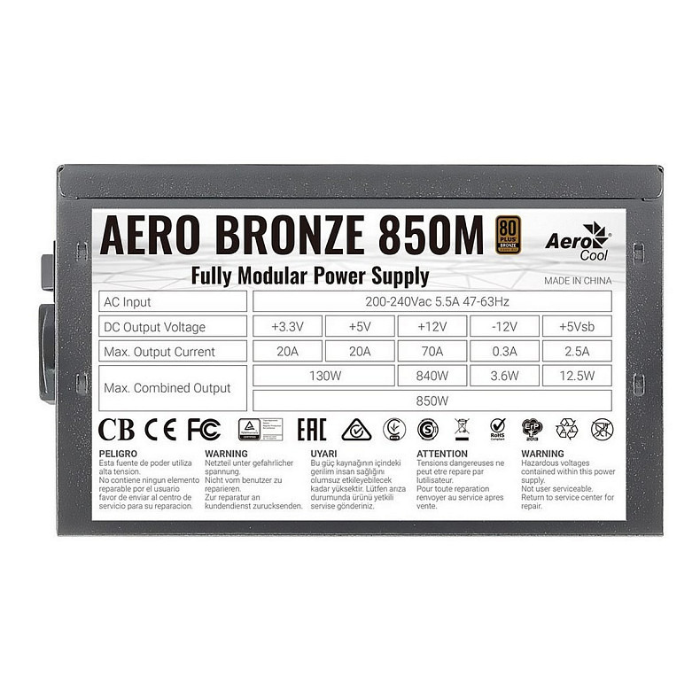 Блок живлення AeroCool Aero Bronze 850 Fully Modular (ACPB-AR85AEC.1M)