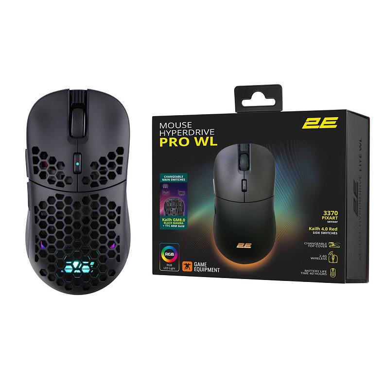 Мышка 2E GAMING HyperDrive Pro WL, RGB Black (2E-MGHDPR-WL-BK)