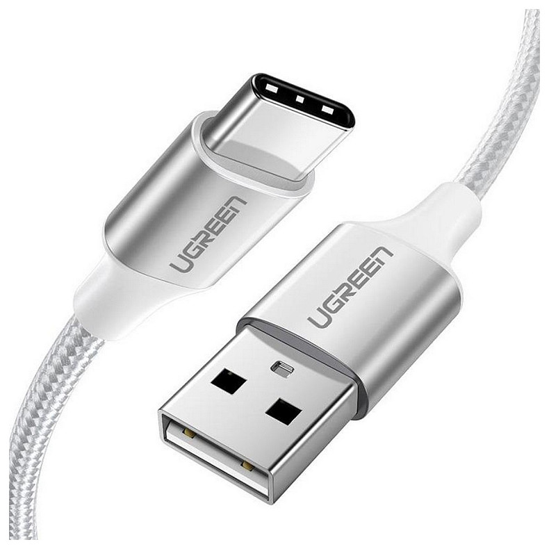 Кабель USB 2.0 AM-Type-C M, 1.5 м, 3.0A, (18W) Nickel Plating Aluminum Braid Білий, US288 UGREEN