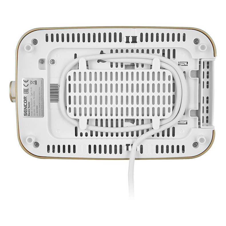 Тостер Sencor 930Вт, подогрев, размораживание, подсветка, пластик, бело-золотой.