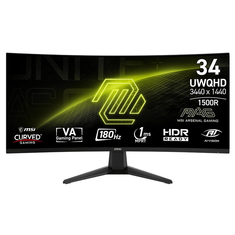 Монітор MSI 34" MAG 346CQ 2xHDMI, DP, Audio, VA, 3440x1440, 21:9, 180Hz, 1ms, sRGB 100%, CURVED, Ada